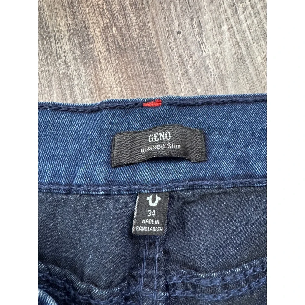 True Religion Geno Big T Flap Slim Jeans Mens 34 Dark Shivering Wash 701182